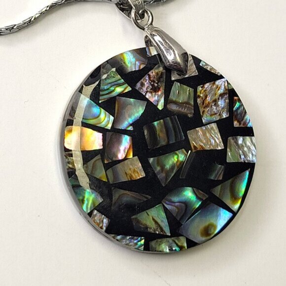 Mens Abalone Pendant Chain Round Genuine Abalone Pendant Necklace - Picture 9 of 9